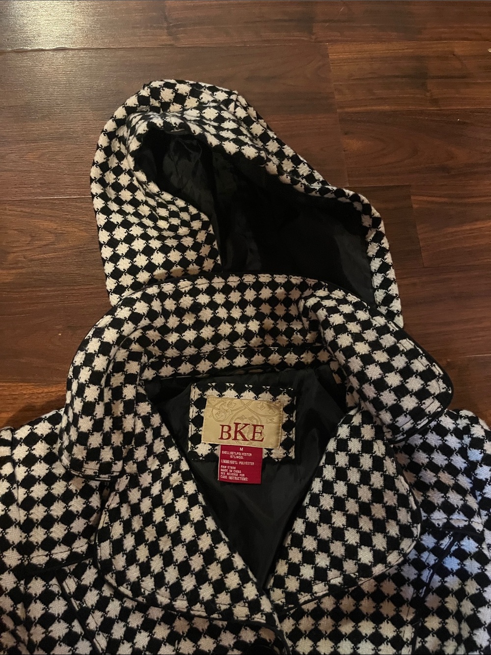 BKE Black and White Patterned Belted Pea Coat - Picture 4 of 4